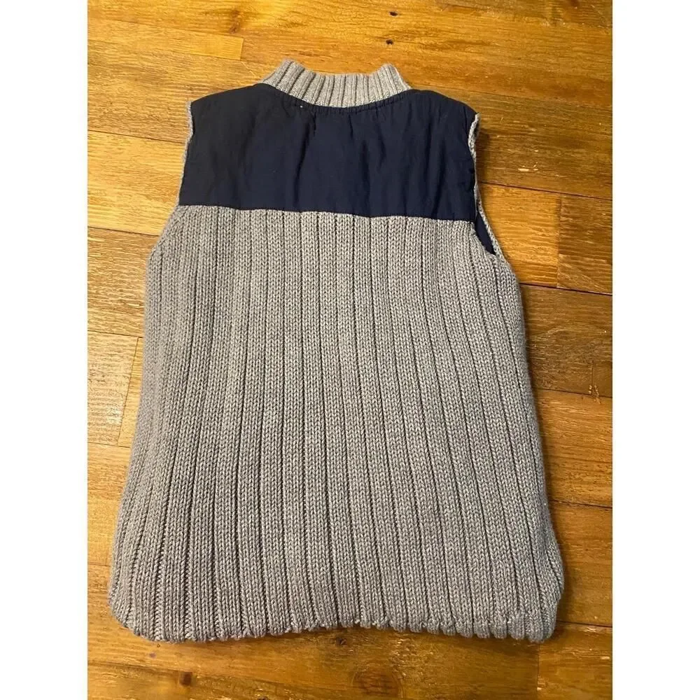 Mudpie 4T Large boys sleeveless Vest Gray Navy Cable Knit Buttons Layering